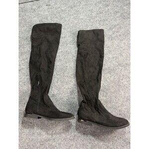 Over the Knee Boots Black Faux Suede Size 6.5 M Sexy Festival Date Night Stretch